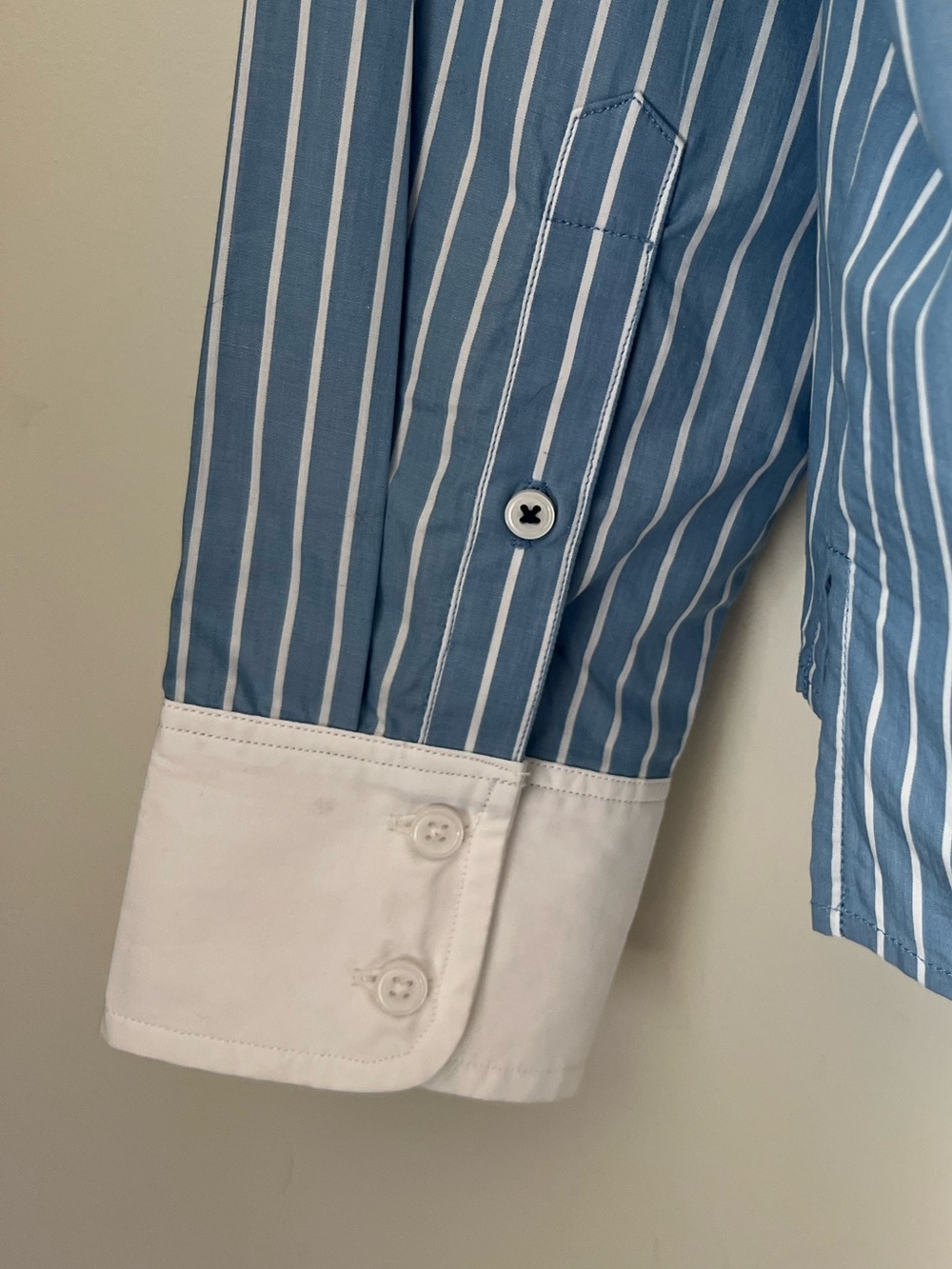 J. Crew Blue Pinstripe Button-Down Cropped Shirt White Collar Organic Cotton - Picture 9 of 12